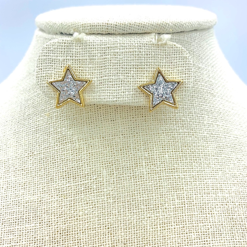 Glitter Star Stud Earrings - Silver